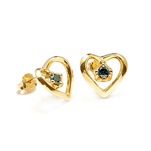 Gold Heart Stud Earrings with Blue Diamonds c3229db