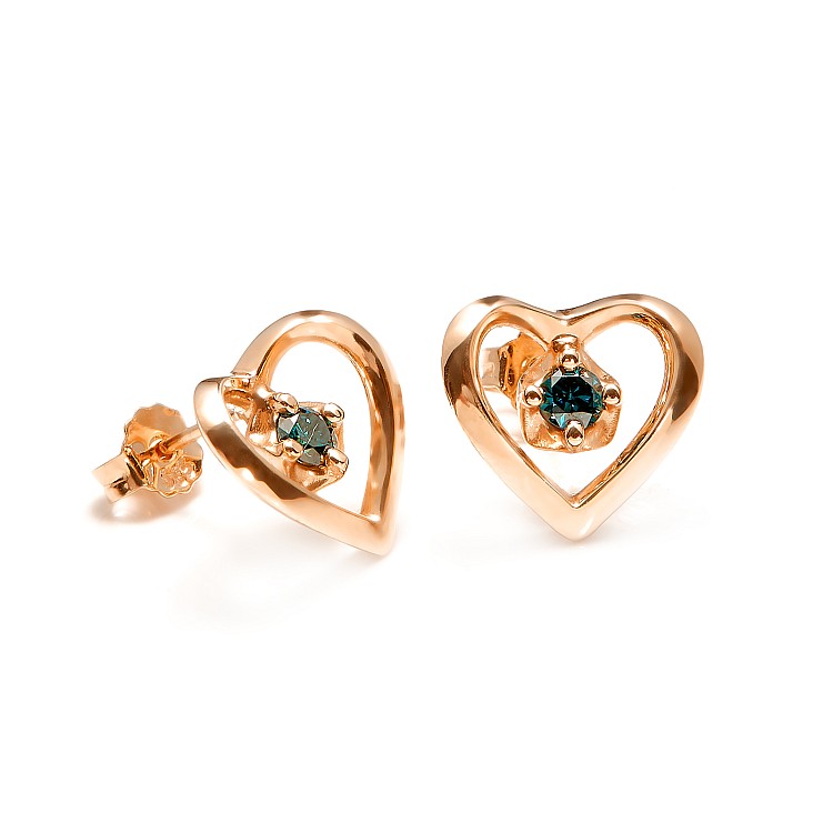 Gold Heart Stud Earrings with Blue Diamonds c3229db