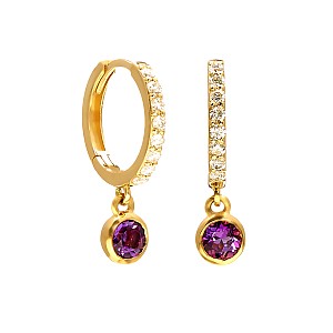 Gold Creole Earrings with Amethysts and Colorless Diamonds c3816AmDi
