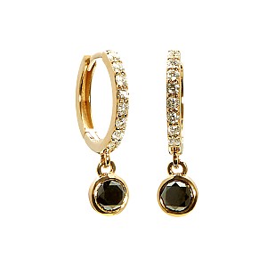 Gold Creole Earrings with Black and Colorless Diamonds c3816DnDi