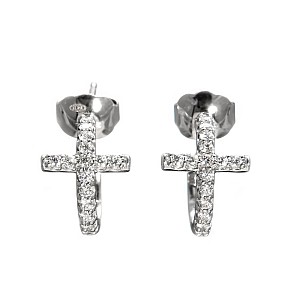 Gold Cross Earrings with Colorless Diamonds c3865