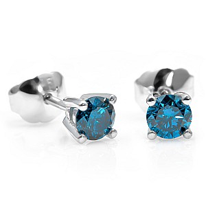 White Gold 14k Stud Earrings with Round Blue Diamonds 0.20ct c577Db