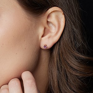 Gold Solitaire Stud Earrings with Amethyst c577am