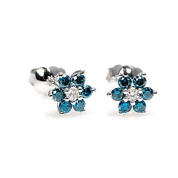 blue diamond flower earrings