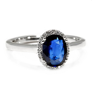 18k White Gold Entourage Ring with Oval Sapphire 8x6 mm and Colorless Diamonds i029SfDi