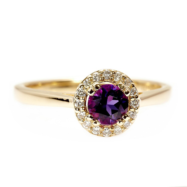 14k Yellow Gold Entourage Ring with Amethyst and Diamonds i030AmDi