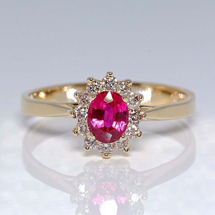 Engagement Ring i042RboDi in Gold with Ruby and Diamonds