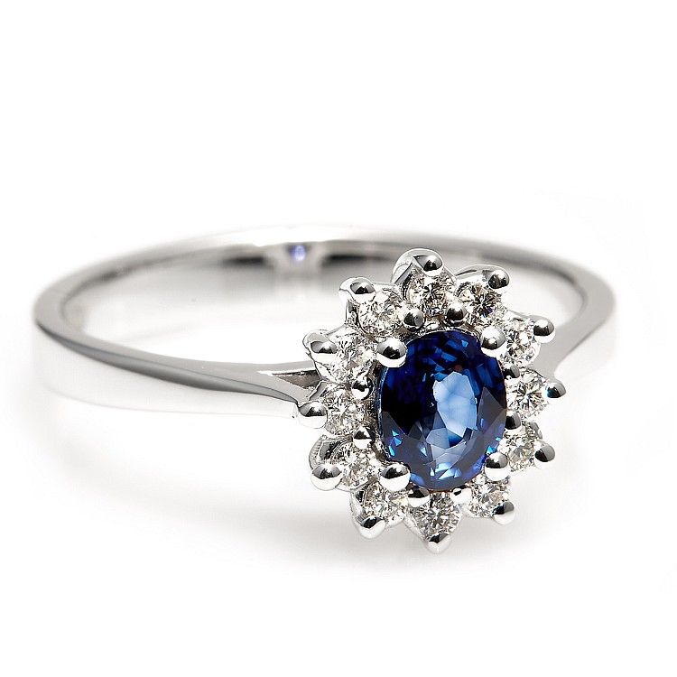 Gold Engagement Ring i042SfDi with Sapphire and Diamonds