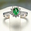 Halo Engagement Ring in 18k White Gold with Oval Emerald 6x4mm and Diamonds i042SmDi