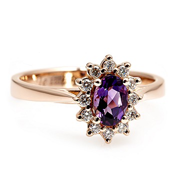 Gift Ring i055AmDi Kate Middleton in Gold or Platinum with Amethyst and Diamonds