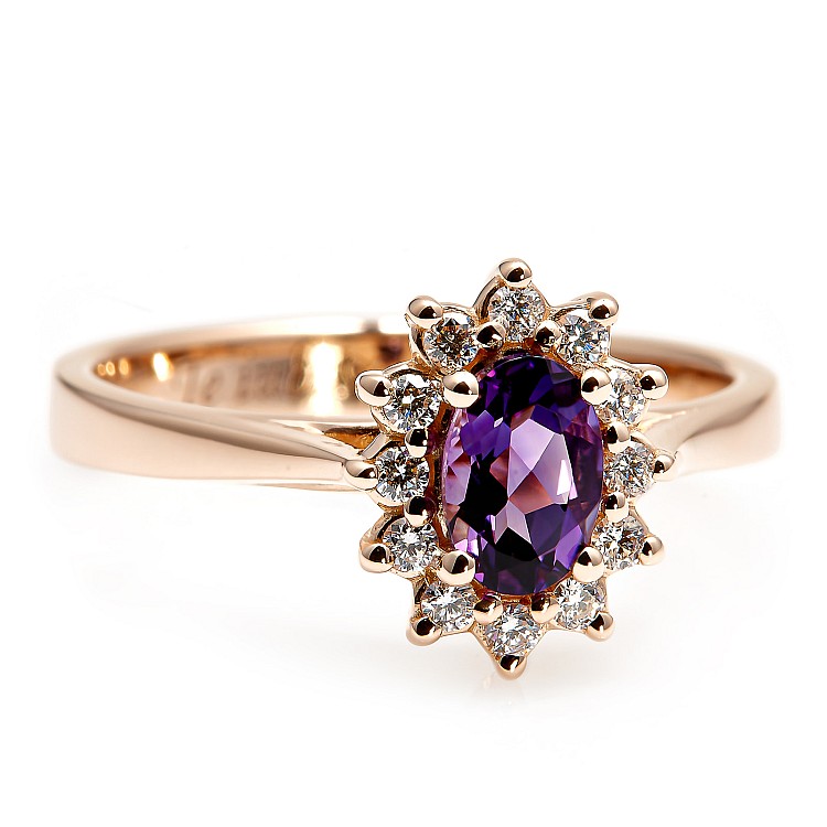 Gift Ring i055AmDi Kate Middleton in Gold or Platinum with Amethyst and Diamonds