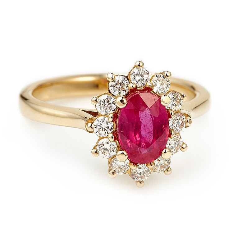 Engagement Ring i055RbDi in Gold with Ruby and Diamonds