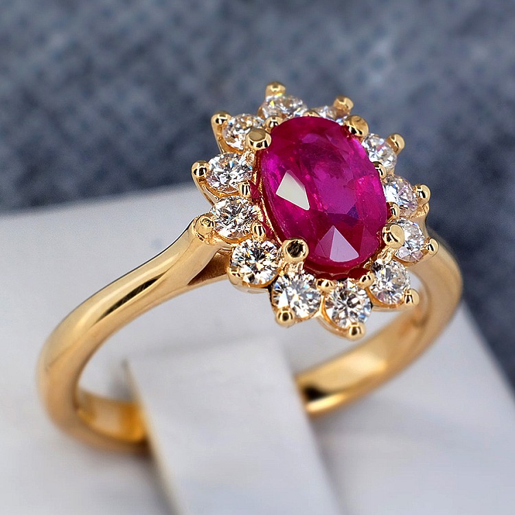 Engagement Ring i055RbDi in Gold with Ruby and Diamonds