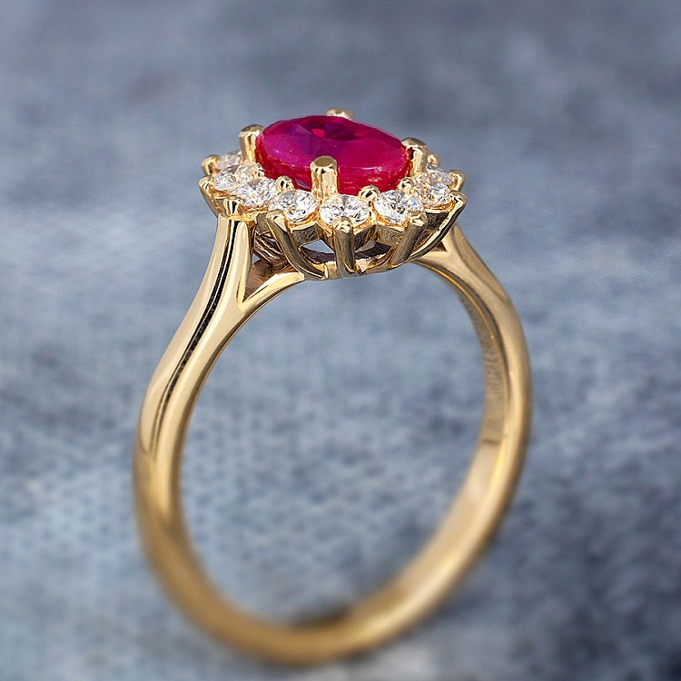 Engagement Ring i055RbDi in Gold with Ruby and Diamonds