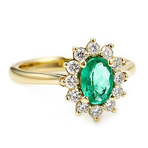 Kate Middleton Verlobungsring aus 14 Karat Gelbgold mit ovalem Smaragd und Diamanten i055SmDi