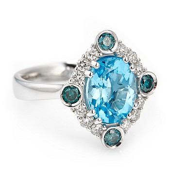 Gift Ring i1167Tpswdbdi in Gold or Platinum with Swiss Blue Topaz and Diamonds