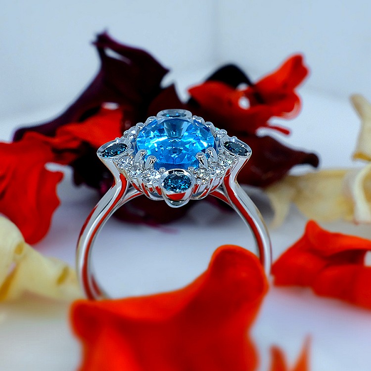 Gift Ring i1167Tpswdbdi in Gold or Platinum with Swiss Blue Topaz and Diamonds