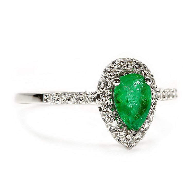 Halo Gold Ring with 7x4 mm Pear Emerald and Diamonds i1192SmpaDi