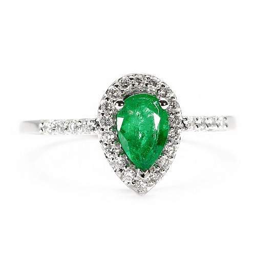 Halo Gold Ring with 7x4 mm Pear Emerald and Diamonds i1192SmpaDi