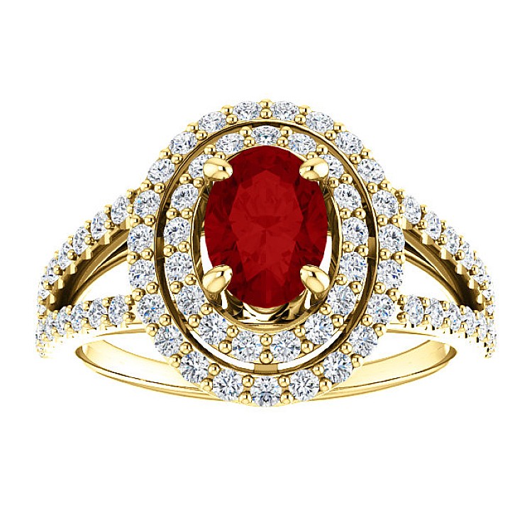 Gold Engagement Ring with Ruby and Diamonds 122101RbODi