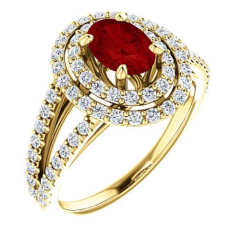 Gold Engagement Ring with Ruby and Diamonds 122101RbODi