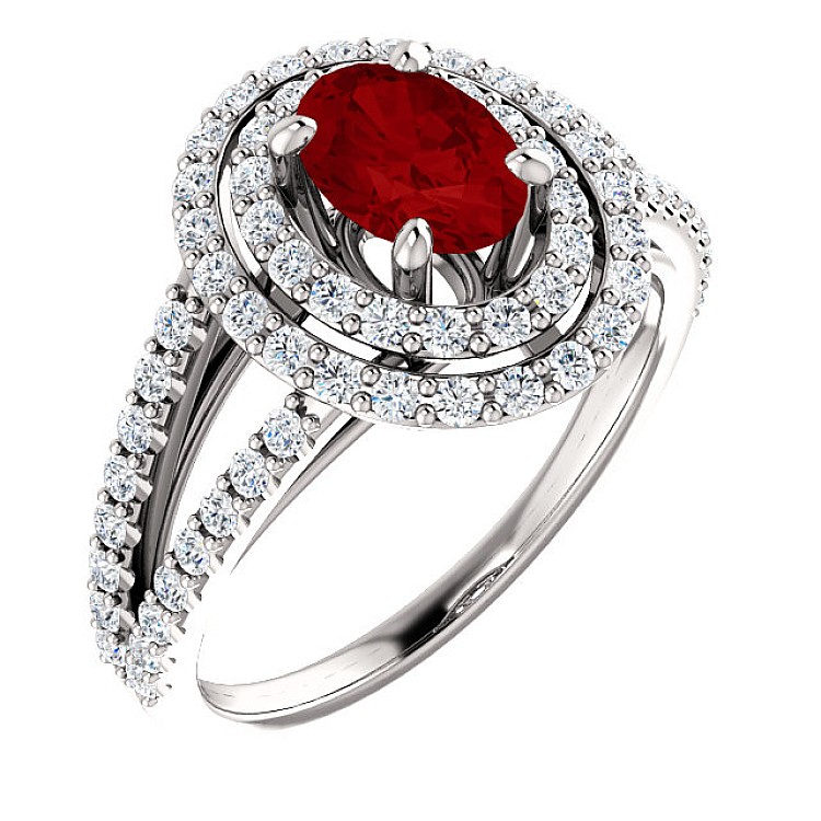 Gold Engagement Ring with Ruby and Diamonds 122101RbODi