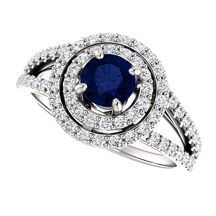 Gold engagement ring with Sapphire and Diamonds 122101SfDi