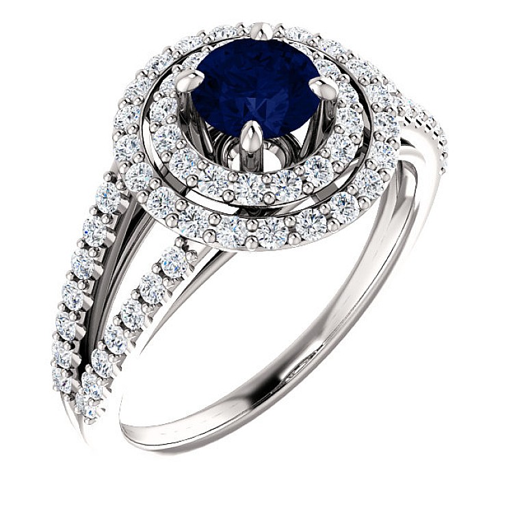 Gold engagement ring with Sapphire and Diamonds 122101SfDi