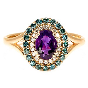 Vintage Gold Anniversary Ring with Amethyst and Diamonds i1529AmDbDi