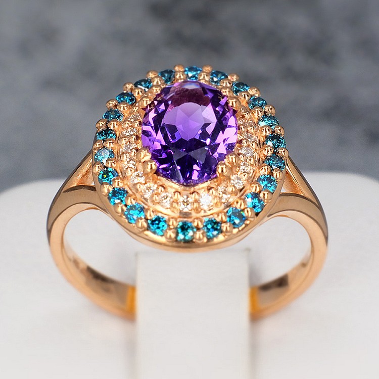 Gift Ring i1529AmDbDi in Gold or Platinum with Amethyst and Diamonds