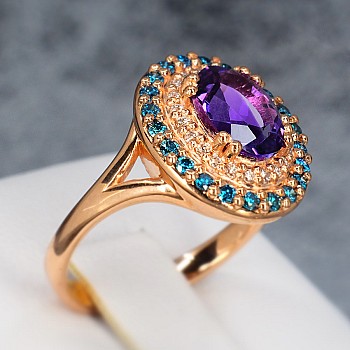 Gift Ring i1529AmDbDi in Gold or Platinum with Amethyst and Diamonds