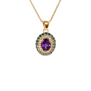 Vintage 14k Rose Gold Pendant with Oval Amethyst and Diamonds pan1529AmDbDi