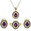 Complete Set of Gold Earrings and Pendant Ring with Amethyst and Natural Diamonds set1529AmDbDi