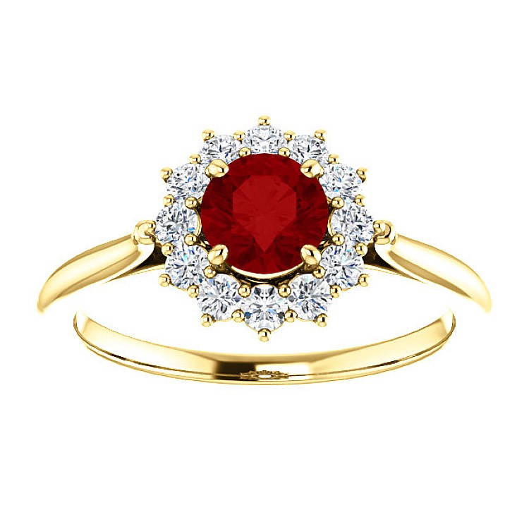 Gold Engagement Ring with Ruby and Diamonds 71606RbDi