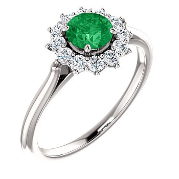 Gold or Platinum Ring with Emerald and Diamonds 71606SmDi