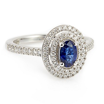 Vintage Engagement Ring i1903SFODI in Gold with Oval Sapphire and Colorless Diamonds