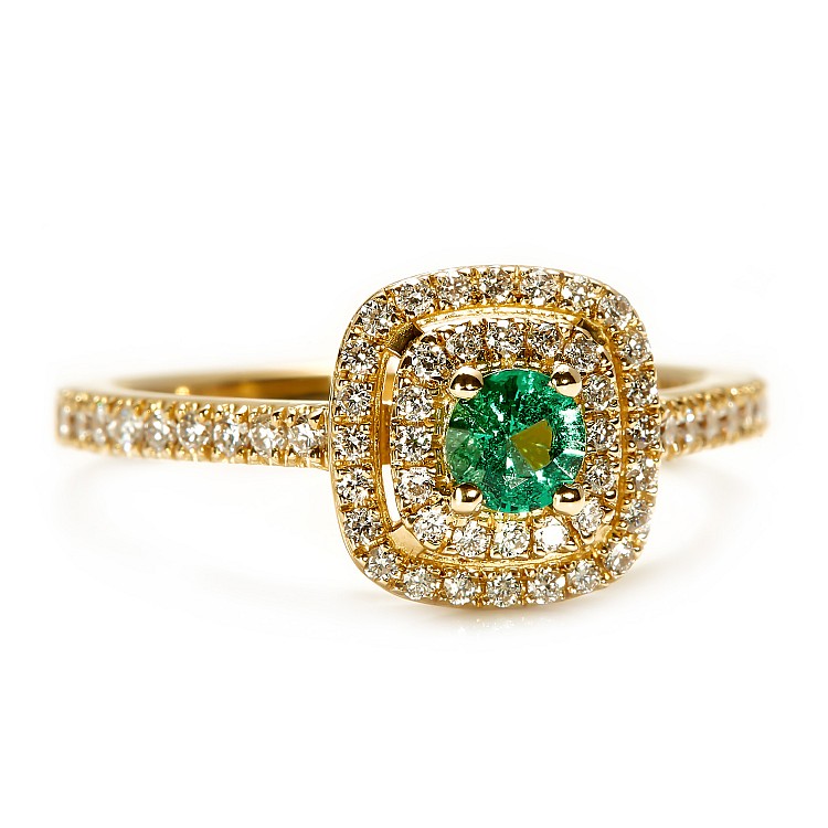 Gold engagement ring with Emerald and Diamonds i1903SmDi