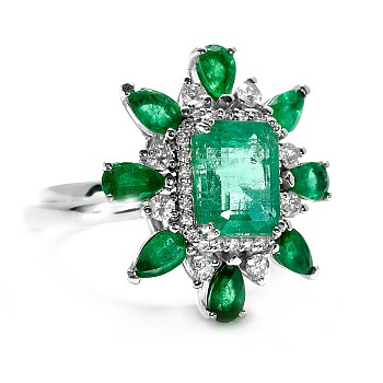 Fashion Gold Ring with Emeralds and Diamonds i2752Smdi