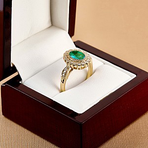 Anello regalo vintage in oro 14k con smeraldo ovale e diamanti incolori i2938SmOvDi