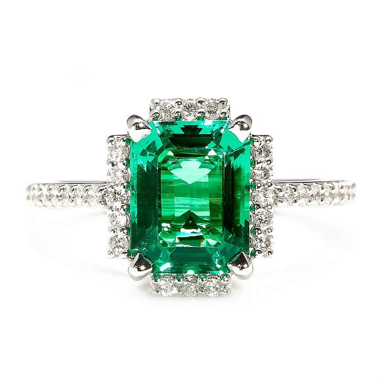 Gold Engagement Ring with Lab Grown Emerald and Diamonds i3829smLGdi