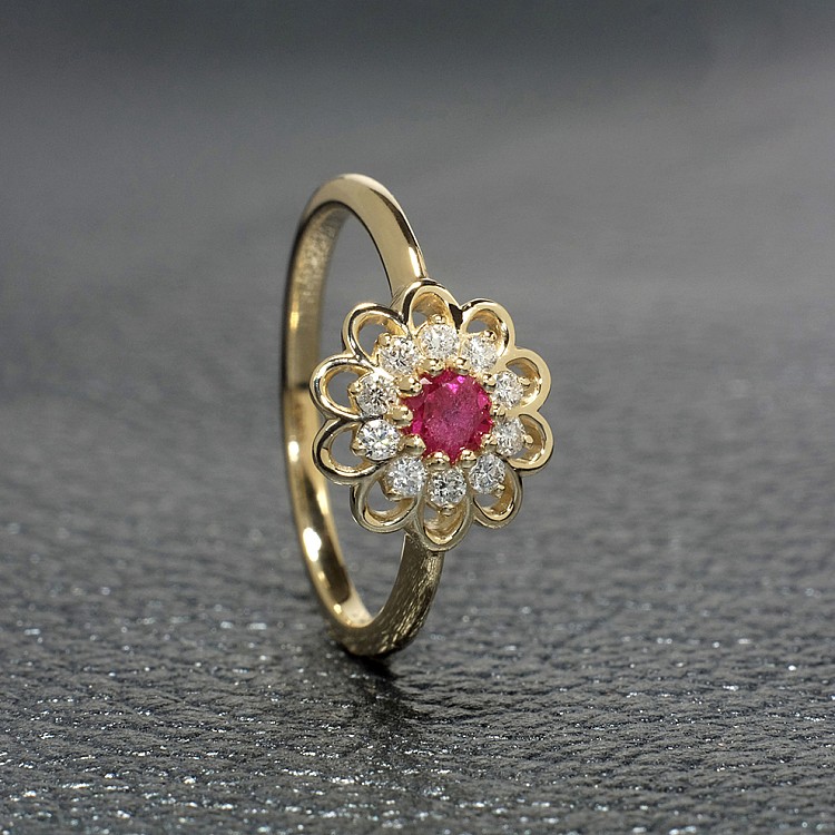 Engagement ring i559RbDi in Gold with Ruby and Diamonds