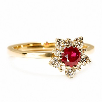 14k Yellow Gold Snowflake Engagement Ring with Ruby and Diamonds i740Rbdi