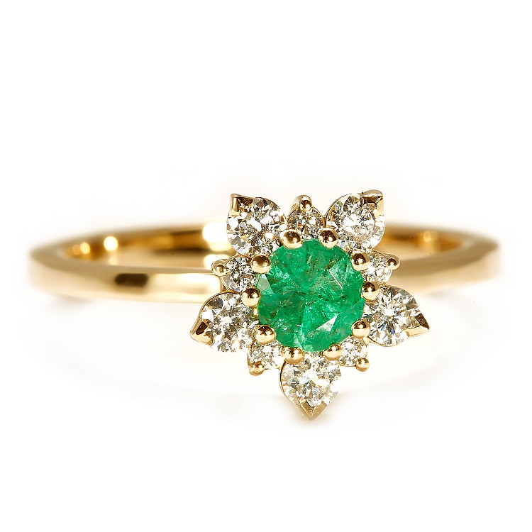 Engagement ring model snowflake made of 18k Yellow Gold with Emerald and Diamonds i740smdi