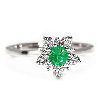 Engagement ring snowflake model made of Gold with Emerald and Diamonds i740SmDi