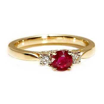 Three Stone Ring in 14k Yellow Gold with Ruby and Diamonds i025rbdi