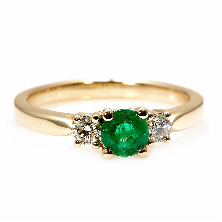 14k Yellow Gold Engagement Ring with Round Emerald and Diamonds i025SmDi