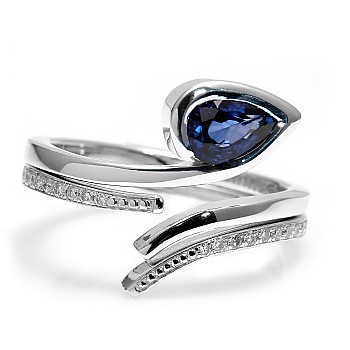 Gift Ring i1187SfPaDi in Gold from two elements with tear Sapphire and Diamonds