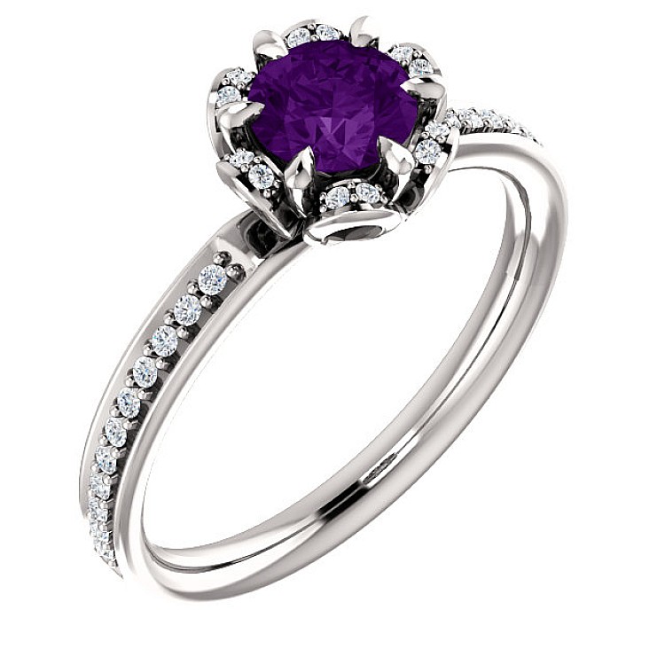 Geschenkring i121997AmDi in Gold oder Platin mit Amethyst und Diamanten