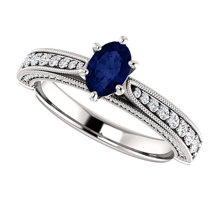 Gold engagement ring with Sapphire and Diamonds 122474SfODi