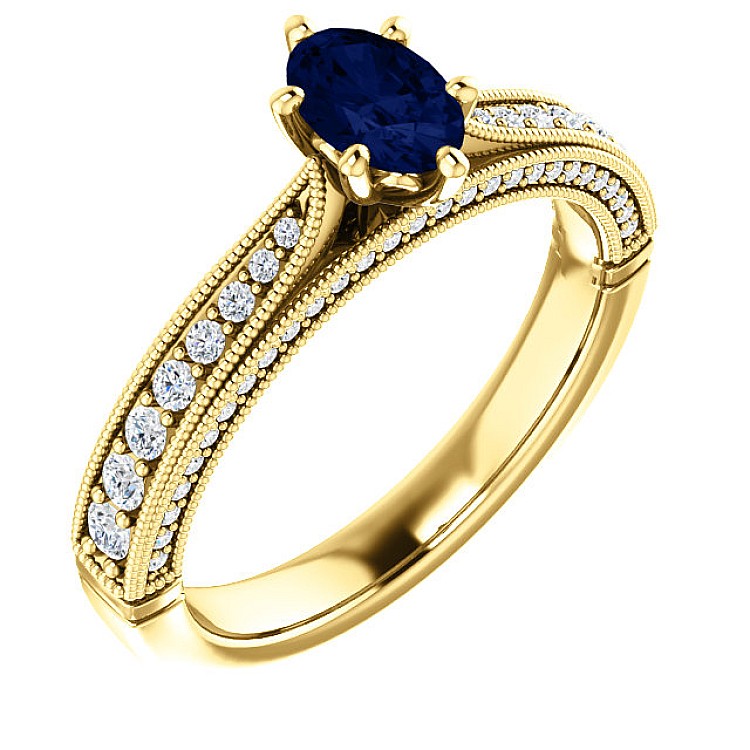 Gold engagement ring with Sapphire and Diamonds 122474SfODi